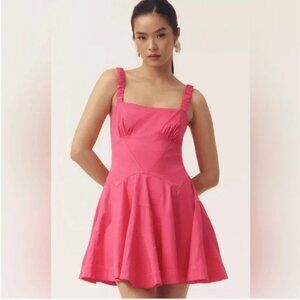 NWT Anthropologie Plunge Drop Waist Cotton Blend A-Line Fuchsia Mini Dress, XL